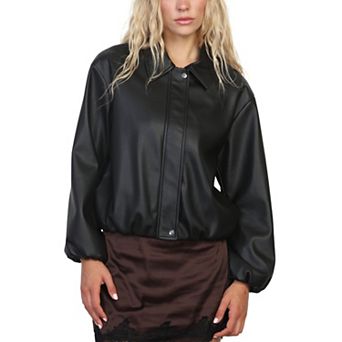 Women's Stoosh Faux Leather Bubble Hem Bomber Jacket