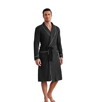 Ekouaer Mens Robes Waffle Knit Kimono Bathrobe Long Sleeve Sleepwear Soft Knee Length Robe