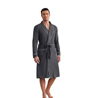 Ekouaer Mens Robes Waffle Knit Kimono Bathrobe Long Sleeve Sleepwear Soft Knee Length Robe
