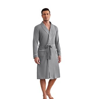 Ekouaer Mens Robes Waffle Knit Kimono Bathrobe Long Sleeve Sleepwear Soft Knee Length Robe