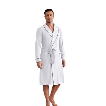 Ekouaer Mens Robes Waffle Knit Kimono Bathrobe Long Sleeve Sleepwear Soft Knee Length Robe