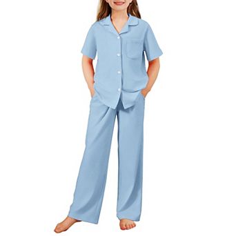 Arshiner Pajamas For Girls Short Sleeve Long Pants Outfit Piece Sleepwear Button Pajamas Sets