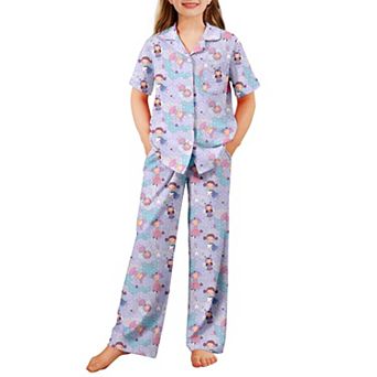 Arshiner Pajamas For Girls Short Sleeve Long Pants Outfit Piece Sleepwear Button Pajamas Sets