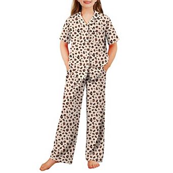 Arshiner Pajamas For Girls Short Sleeve Long Pants Outfit Piece Sleepwear Button Pajamas Sets