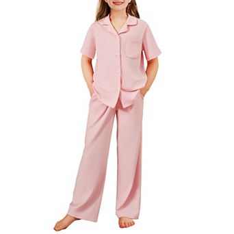 Arshiner Pajamas For Girls Short Sleeve Long Pants Outfit Piece Sleepwear Button Pajamas Sets