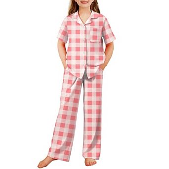 Arshiner Pajamas For Girls Short Sleeve Long Pants Outfit Piece Sleepwear Button Pajamas Sets
