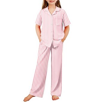 Arshiner Pajamas For Girls Short Sleeve Long Pants Outfit Piece Sleepwear Button Pajamas Sets