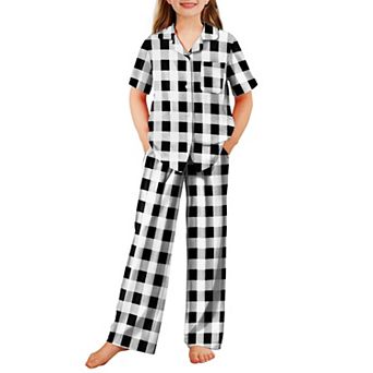 Arshiner Pajamas For Girls Short Sleeve Long Pants Outfit Piece Sleepwear Button Pajamas Sets