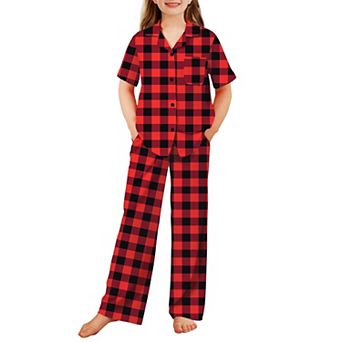 Arshiner Pajamas For Girls Short Sleeve Long Pants Outfit Piece Sleepwear Button Pajamas Sets