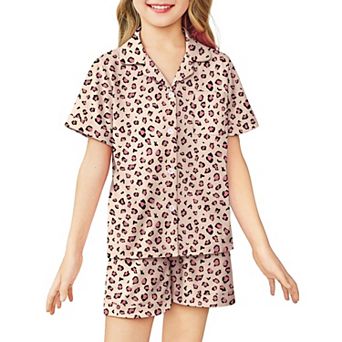 Arshiner Girls Pajamas Sets Short Sleeve Kids Pajamas Button Down Sleepwear Small Flowers