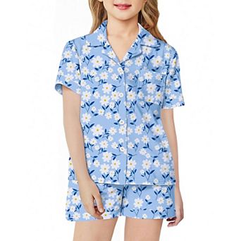 Arshiner Girls Pajamas Sets Short Sleeve Kids Pajamas Button Down Sleepwear Small Flowers