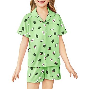 Arshiner Girls Pajamas Sets Short Sleeve Kids Pajamas Button Down Sleepwear Small Flowers
