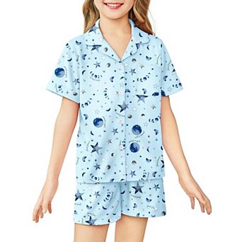 Arshiner Girls Pajamas Sets Short Sleeve Kids Pajamas Button Down Sleepwear Small Flowers