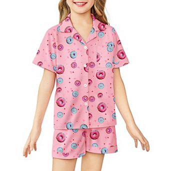 Arshiner Girls Pajamas Sets Short Sleeve Kids Pajamas Button Down Sleepwear Small Flowers