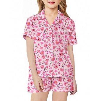 Arshiner Girls Pajamas Sets Short Sleeve Kids Pajamas Button Down Sleepwear Small Flowers