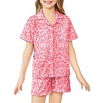Arshiner Girls Pajamas Sets Short Sleeve Kids Pajamas Button Down Sleepwear Small Flowers