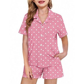 Arshiner Girls Pajamas Sets Short Sleeve Kids Pajamas Button Down Sleepwear Small Flowers