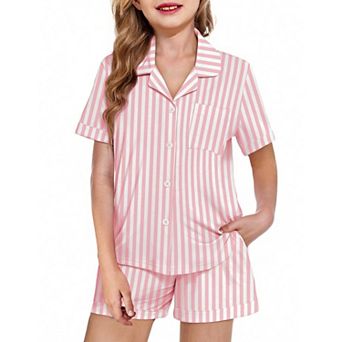 Arshiner Girls Pajamas Sets Short Sleeve Kids Pajamas Button Down Sleepwear Small Flowers