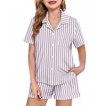 Arshiner Girls Pajamas Sets Short Sleeve Kids Pajamas Button Down Sleepwear Small Flowers