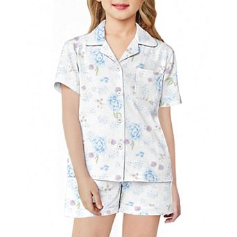 Arshiner Girls Pajamas Sets Short Sleeve Kids Pajamas Button Down Sleepwear Small Flowers