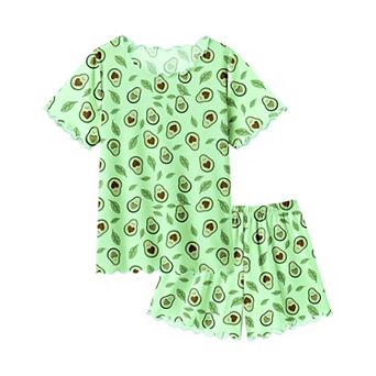 Arshiner Girls Pajama Set Short Sleeve Lounge Set Soft Shirring Summer Sleepwear Pajama Sets Flowers