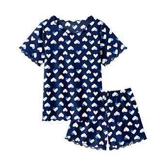 Arshiner Girls Pajama Set Short Sleeve Lounge Set Soft Shirring Summer Sleepwear Pajama Sets Flowers