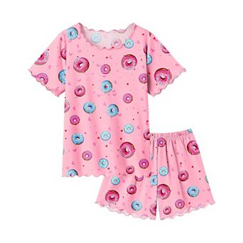 Arshiner Girls Pajama Set Short Sleeve Lounge Set Soft Shirring Summer Sleepwear Pajama Sets Flowers