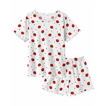 Arshiner Girls Pajama Set Short Sleeve Lounge Set Soft Shirring Summer Sleepwear Pajama Sets Flowers