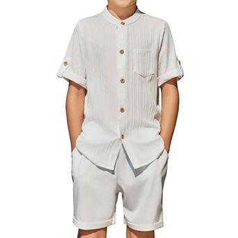 Arshiner Boys Pieces Set Short Sleeve Shirt And Stripe Shorts Summer Beach Vacation Outfit