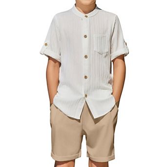 Arshiner Boys Pieces Set Short Sleeve Shirt And Stripe Shorts Summer Beach Vacation Outfit