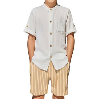 Arshiner Boys Pieces Set Short Sleeve Shirt And Stripe Shorts Summer Beach Vacation Outfit