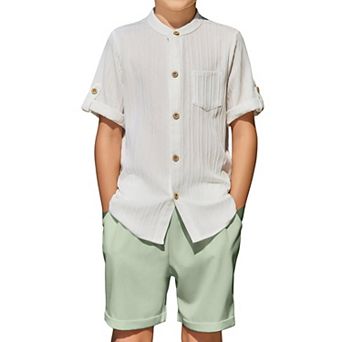 Arshiner Boys Pieces Set Short Sleeve Shirt And Stripe Shorts Summer Beach Vacation Outfit