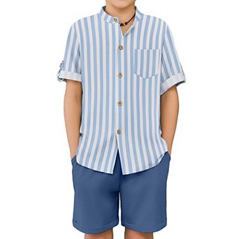 Arshiner Boys Pieces Set Short Sleeve Shirt And Stripe Shorts Summer Beach Vacation Outfit