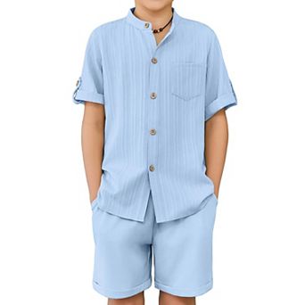 Arshiner Boys Pieces Set Short Sleeve Shirt And Stripe Shorts Summer Beach Vacation Outfit