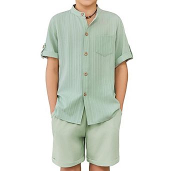 Arshiner Boys Pieces Set Short Sleeve Shirt And Stripe Shorts Summer Beach Vacation Outfit