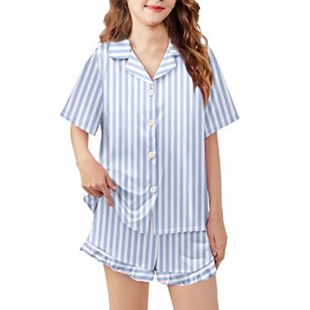 Arshiner Girls Pajamas Silk Satin Pajama Set Piece Button Down Pajamas Ruffle Sleepwear