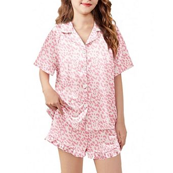 Arshiner Girls Pajamas Silk Satin Pajama Set Piece Button Down Pajamas Ruffle Sleepwear