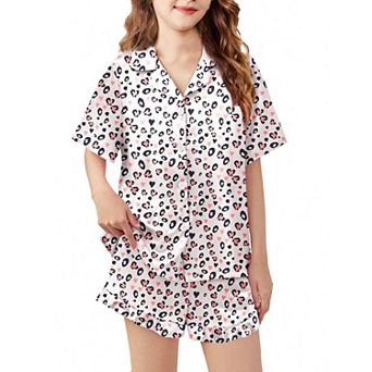 Arshiner Girls Pajamas Silk Satin Pajama Set Piece Button Down Pajamas Ruffle Sleepwear