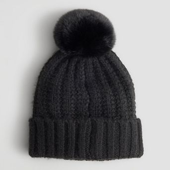 Women's Sonoma Goods For Life® Ribbed Cuff Beanie With Faux Fur Pom