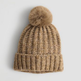 Women's Sonoma Goods For Life® Ribbed Cuff Beanie With Faux Fur Pom
