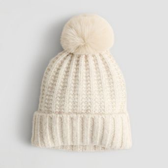 Women's Sonoma Goods For Life® Ribbed Cuff Beanie With Faux Fur Pom