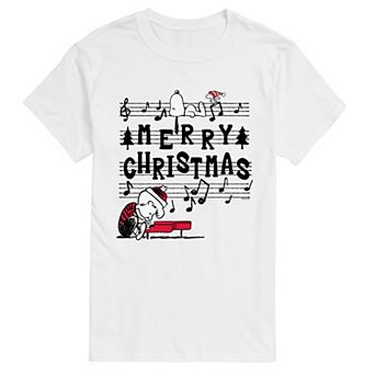 Big & Tall Peanuts Merry Christmas Music Notes Short Sleeve Graphic T-Shirt