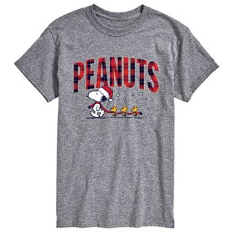 Big & Tall Peanuts Snoopy & Woodstock Christmas Plaid Short Sleeve Graphic T-Shirt