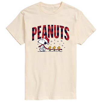 Big & Tall Peanuts Snoopy & Woodstock Christmas Plaid Short Sleeve Graphic T-Shirt
