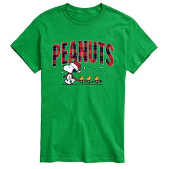 Big & Tall Peanuts Snoopy & Woodstock Christmas Plaid Short Sleeve Graphic T-Shirt