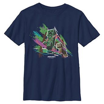 Boy's 6-20 Minecraft Creeper And Ocelot Poster Graphic Tee