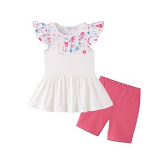 Arshiner Girls Piece Outfit Biker Shorts And Flutter Sleeve Peplum Tunic Tropical Trendy Lightweight