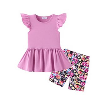 Arshiner Girls Piece Outfit Biker Shorts And Flutter Sleeve Peplum Tunic Tropical Trendy Lightweight