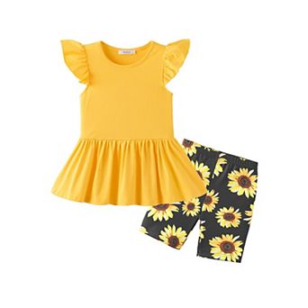 Arshiner Girls Piece Outfit Biker Shorts And Flutter Sleeve Peplum Tunic Tropical Trendy Lightweight