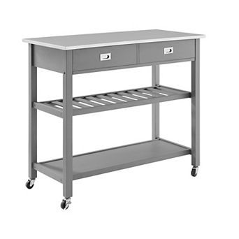 Crosley Furniture Chloe Stainless Steel Top Kitchen Island & Cart with Storage